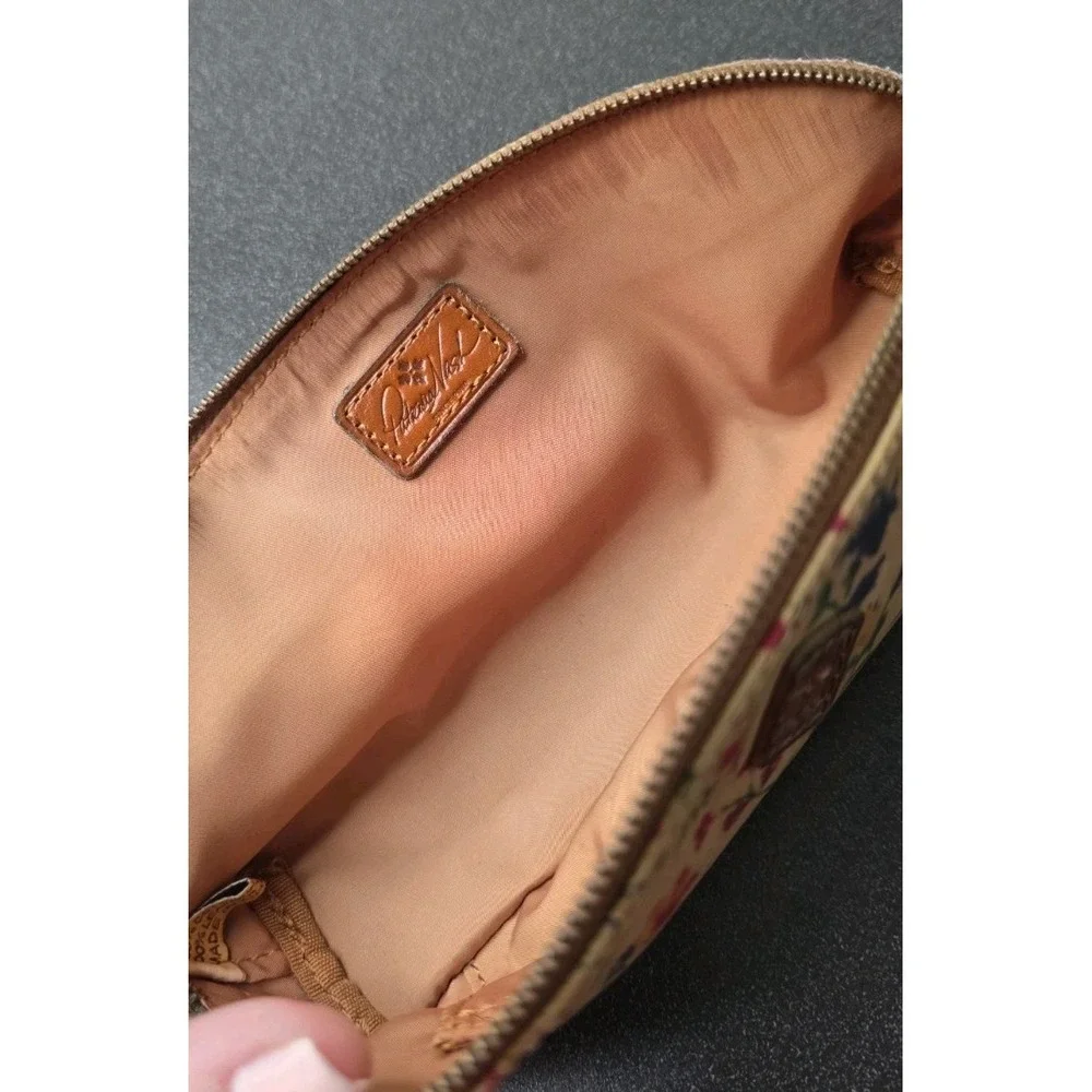 New Patricia Nash Prairie Rose Tan Floral Leather Pencil Case Cosmetic Brush Bag